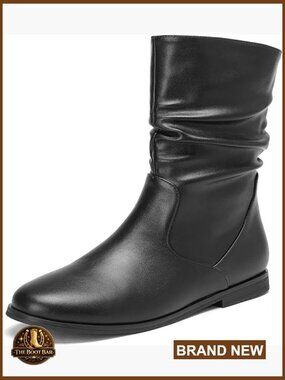 Slouch Ankle Boots Low Heel Wide Calf Zipper Almond Toe Booties